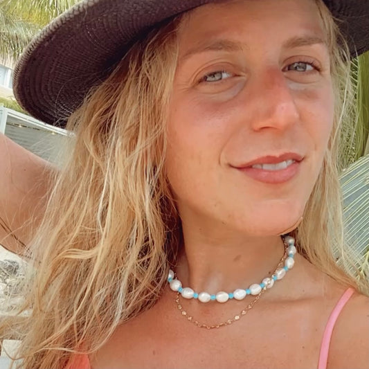 Turquoise Pearl Choker Necklace