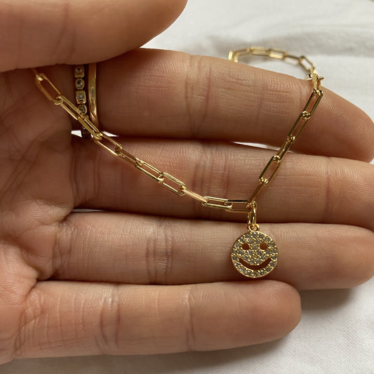 Pave Smiley Charm Necklace
