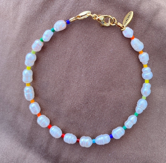 Handmade Pearl Rainbow Beaded Bracelet