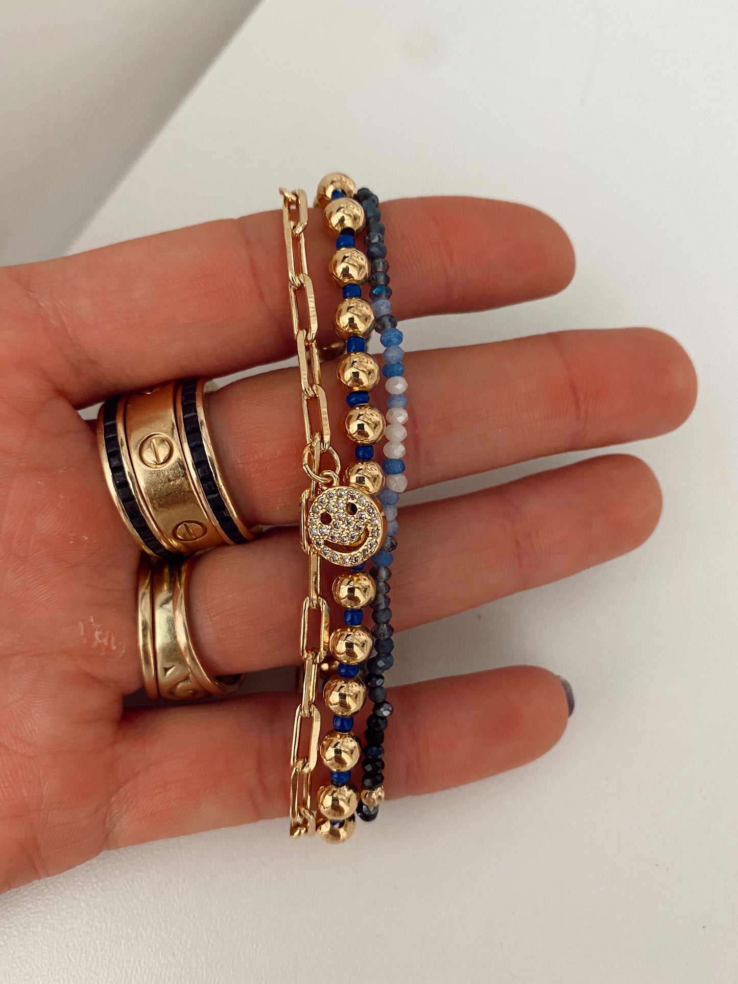 Smiley Gemstone Bracelet Stack
