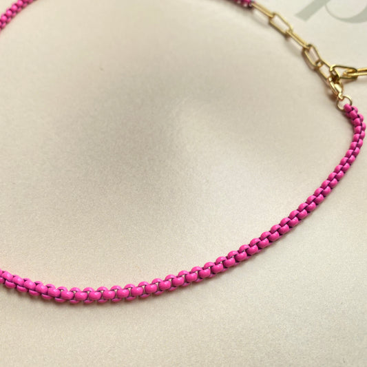 Pink Enamel Chain Necklace
