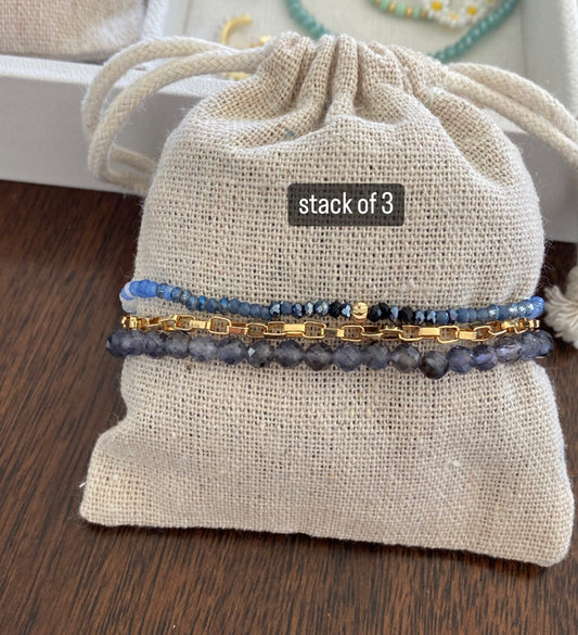 Navy Gemstone Bracelet Stack