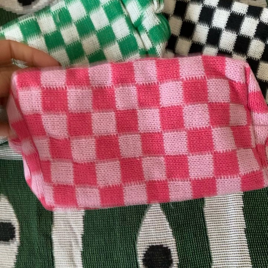 Checkered Knit Pouch