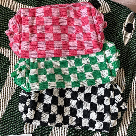 Checkered Knit Pouch