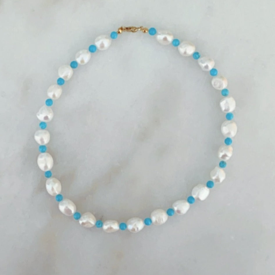 Turquoise Pearl Choker Necklace