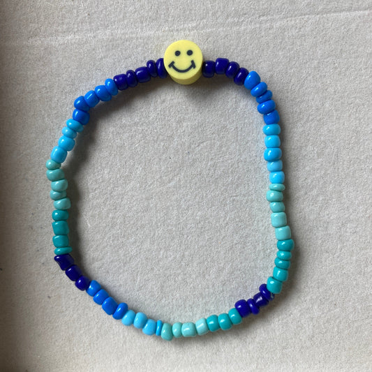 Smiley Blue Beaded Bracelet