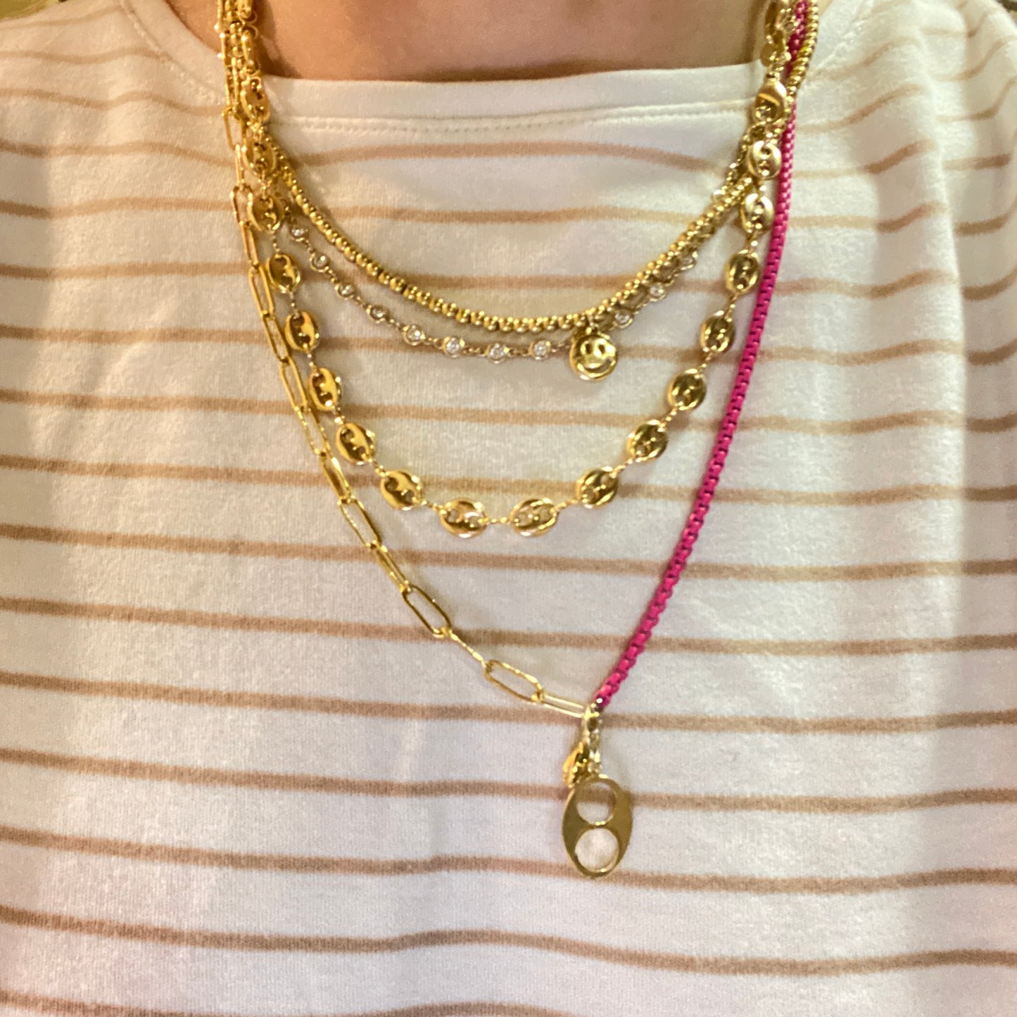 Puff Button, Gucci Style Chain Necklace
