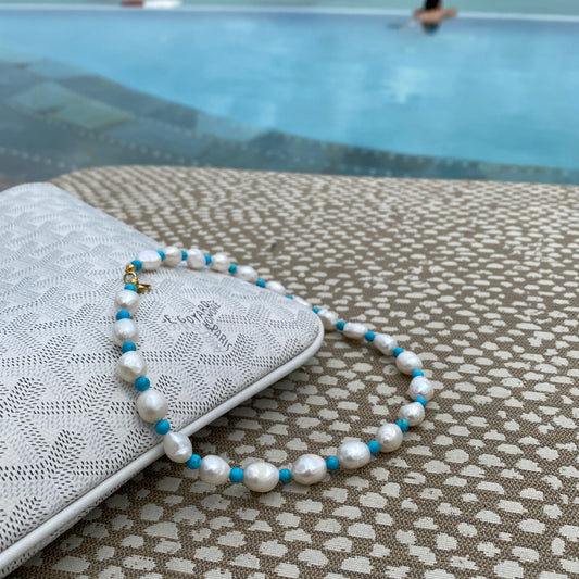 Turquoise Pearl Choker Necklace