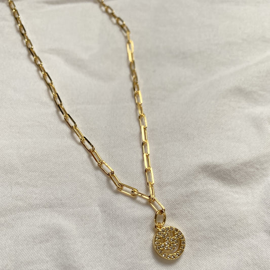 Pave Smiley Charm Necklace