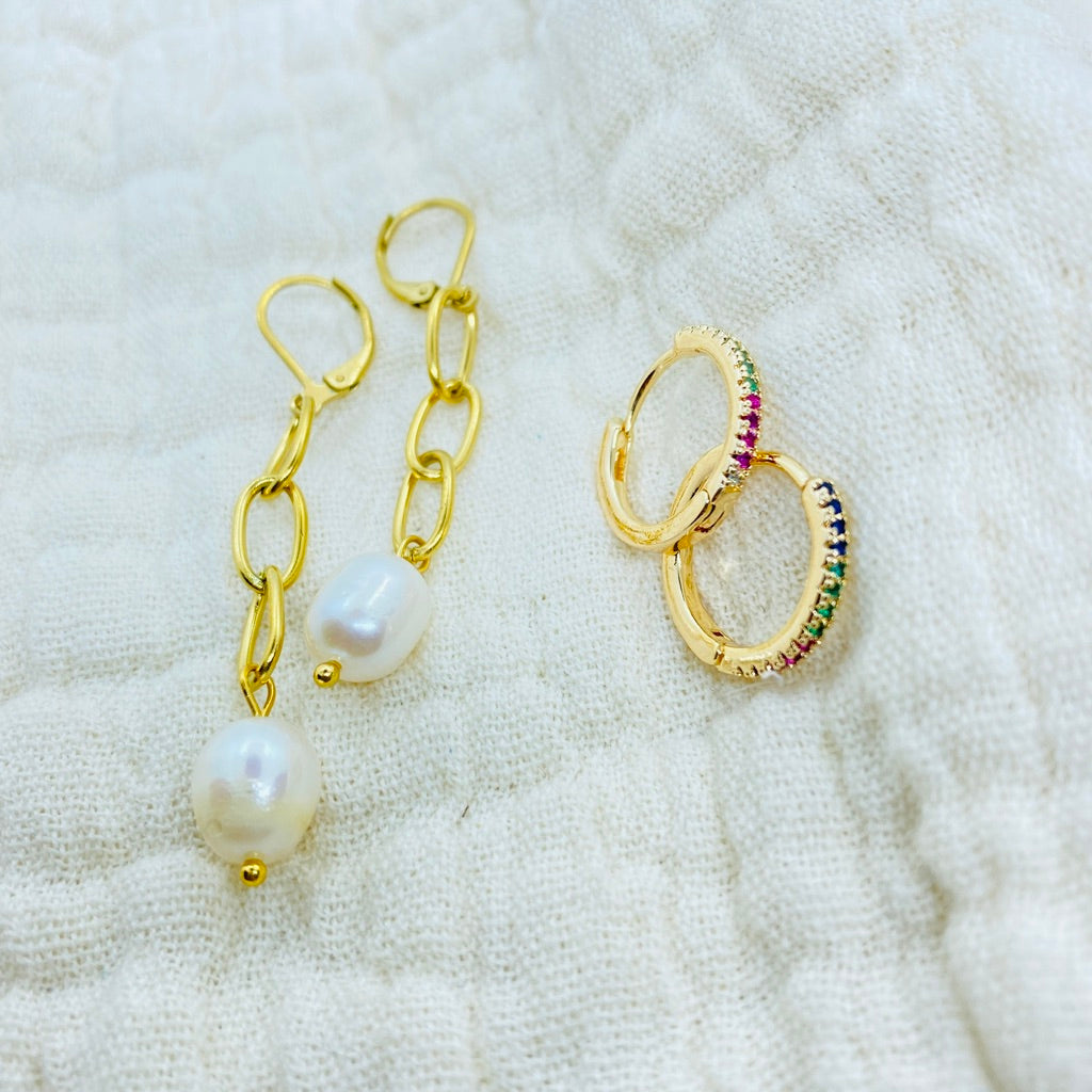 Gold Pave Rainbow Hoops
