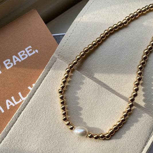 Gold Ball Pearl Necklace
