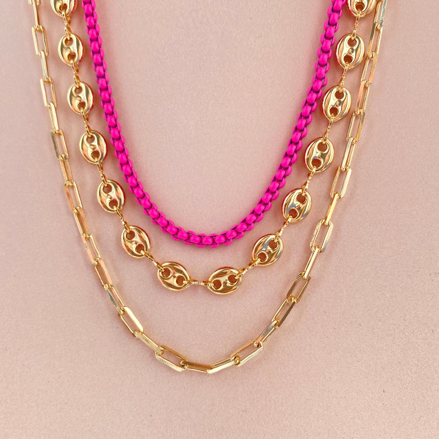 Pink Enamel Chain Necklace