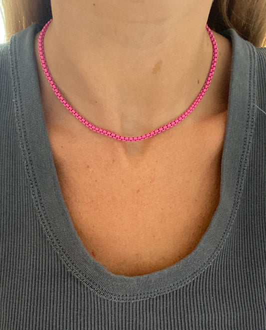 Pink Enamel Chain Necklace