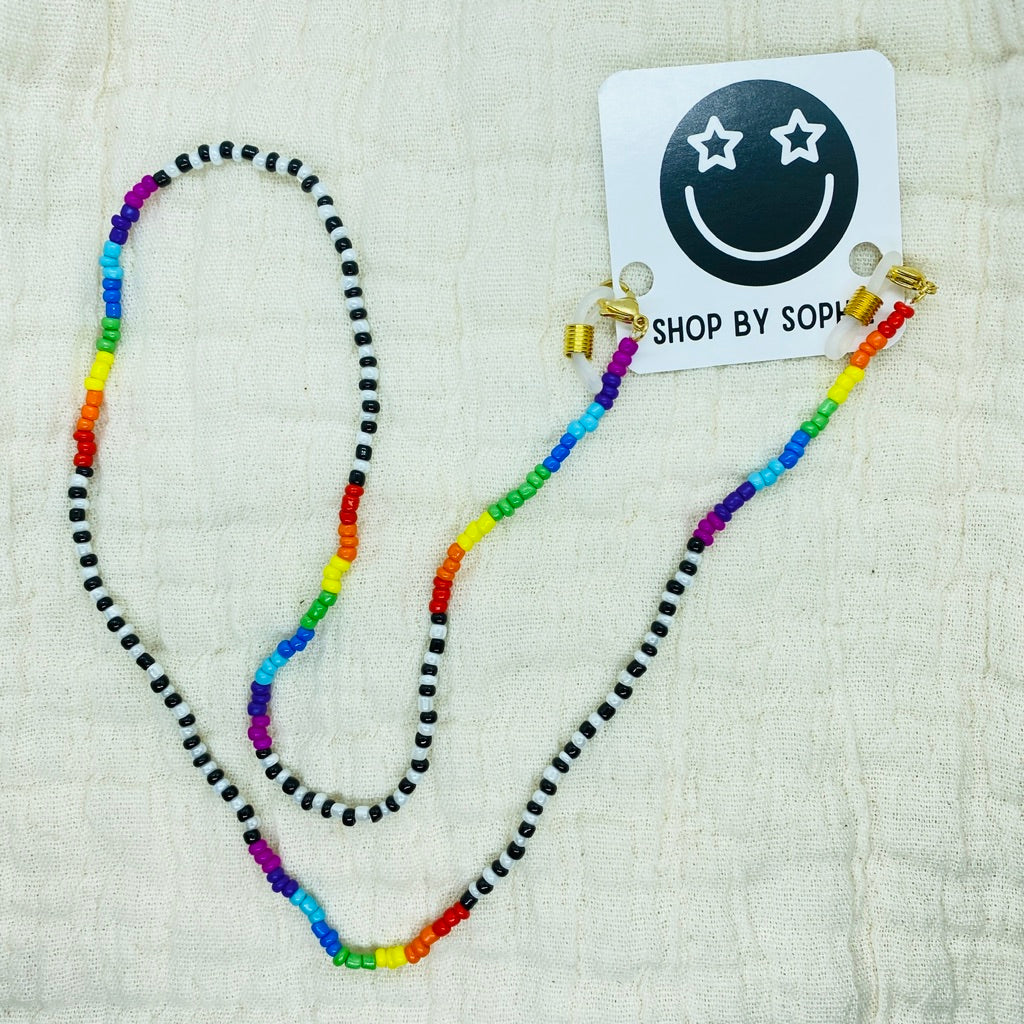 Black and White Rainbow Beaded Glasses Chain