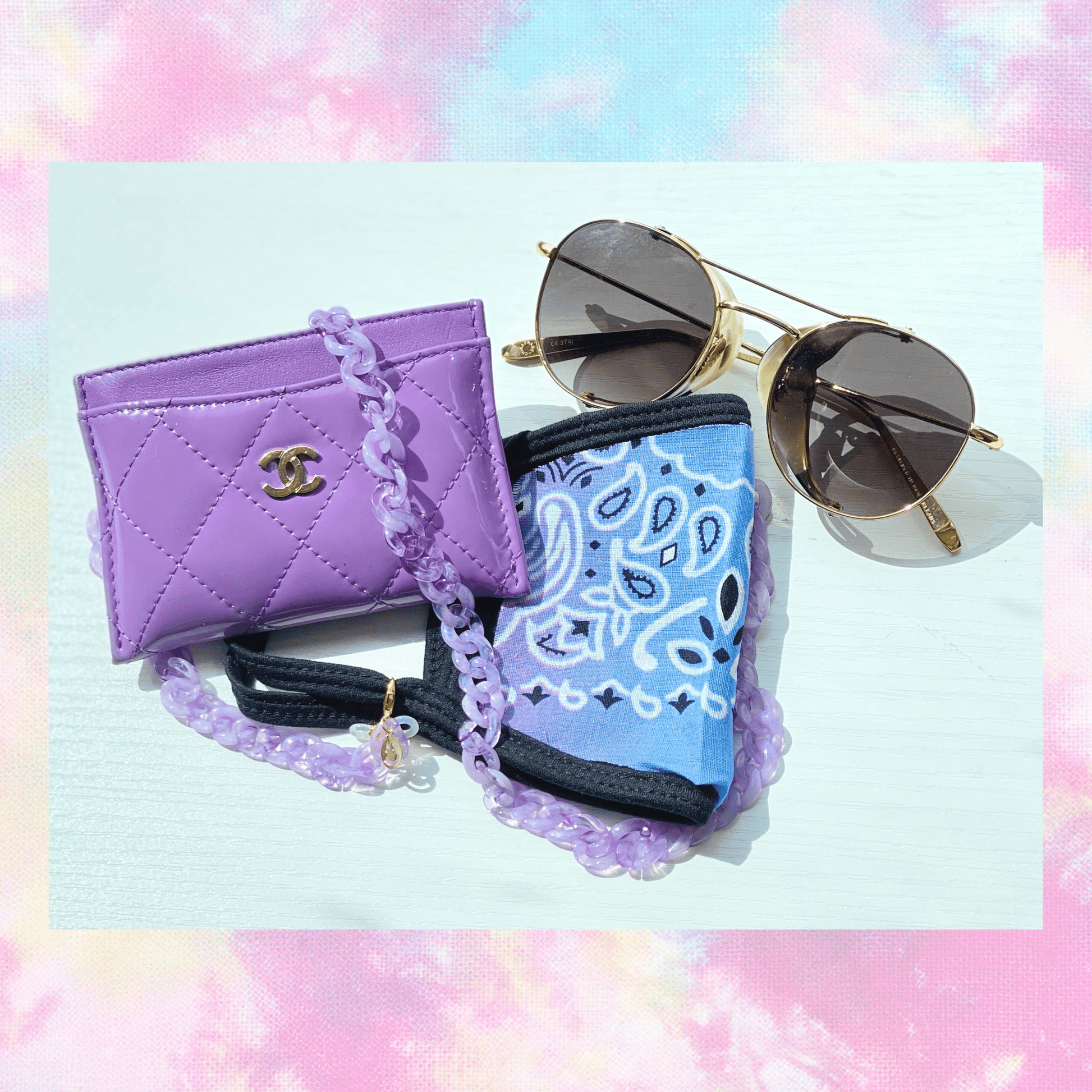 2in1: sunnies+mask chains purple curbed chain - acrylic mask + sunnies